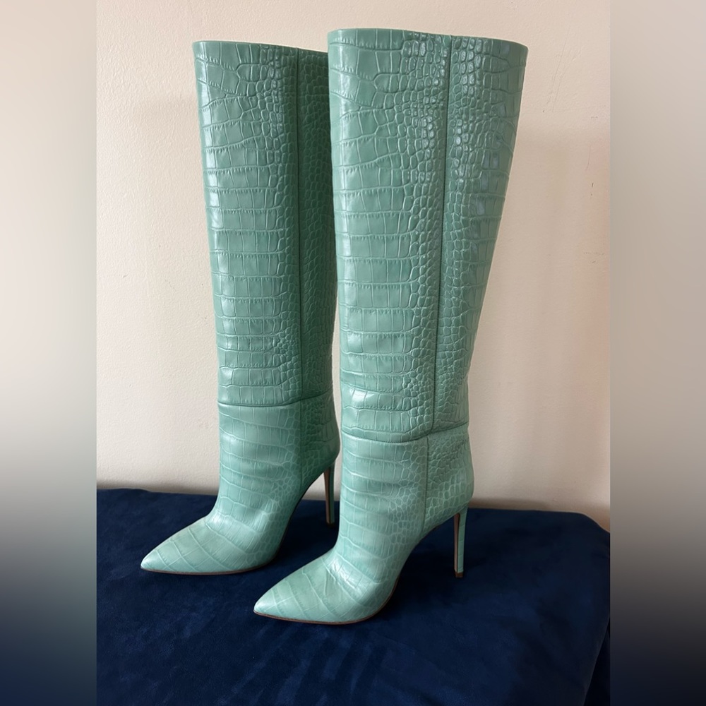 Paris Texas Women's Green Croc-effect Leather Knee-high Boots
